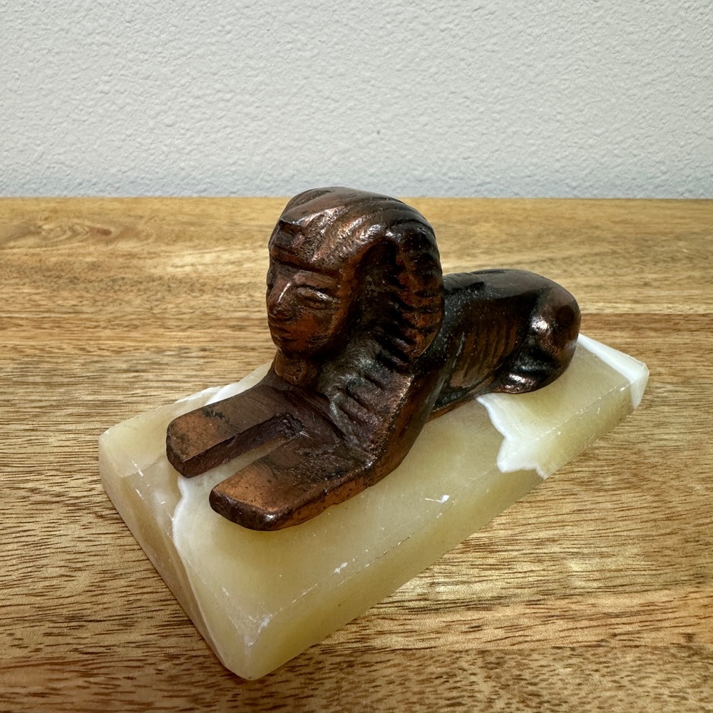 Vintage Bronze‎ Colored Sphinx with Mable Base Paper Weight Decor
